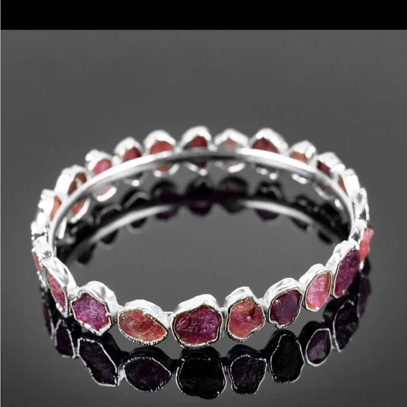 Handmade Natural Tourmaline Rough Gemstone Rose Gold Polished Bangle Bracelet